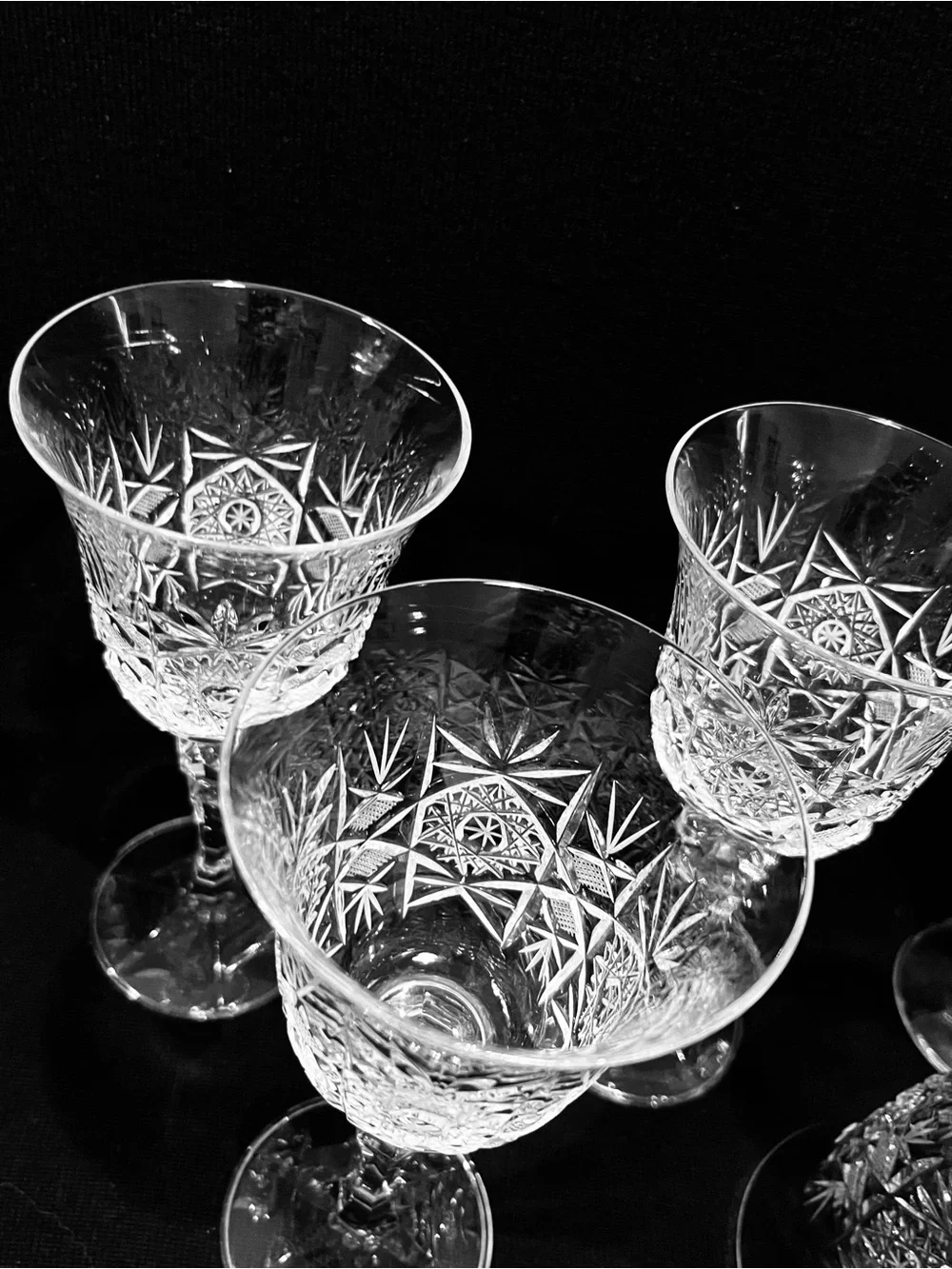 Vintage Bohemia Czech Crystal Water Goblets Set of 5 Cut Crystal 7-1/8”